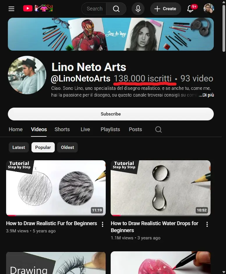La chaîne YouTube Lino Neto Arts
